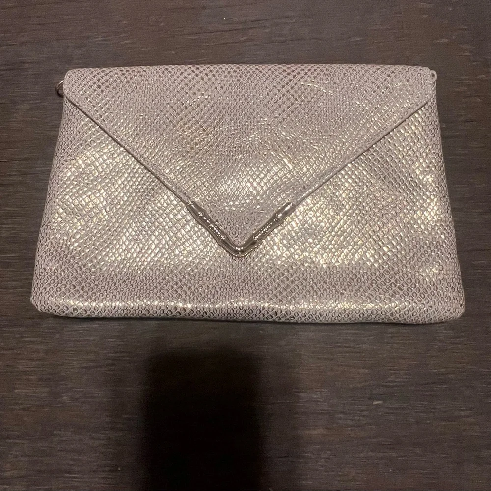 Elaine Turner Metallic Gold Snakeskin Envelope Clutch